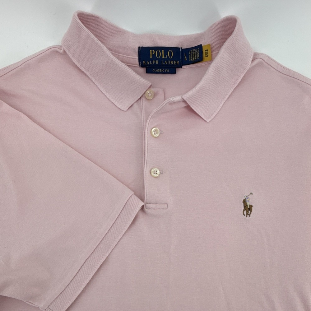 Polo Ralph Lauren mens L polo classic fit short sleeve Pink solid pony preppy